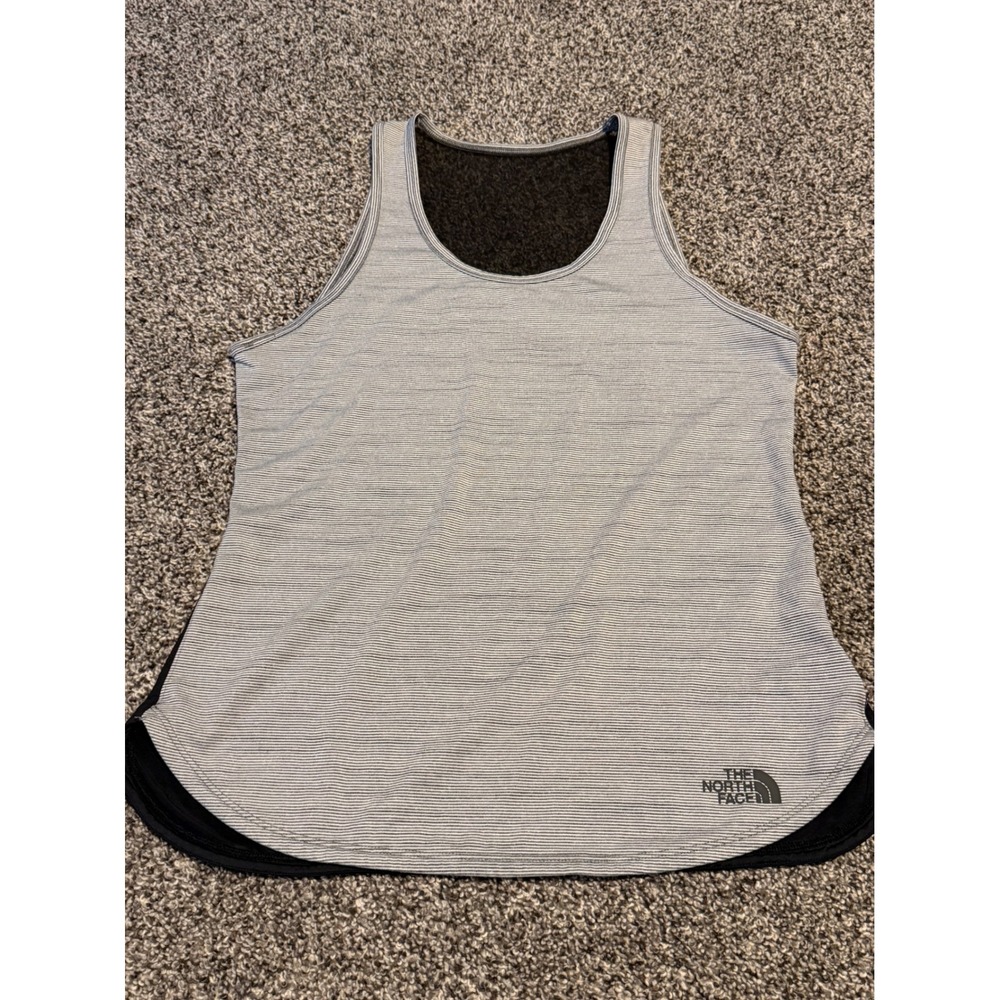The North Face FlashDry Tank Top Womens Small Gray Black Striped Mesh Active